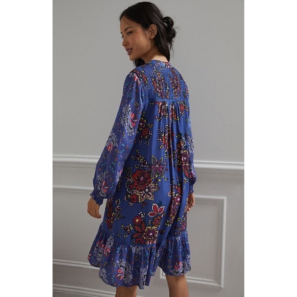 Anthropologie Diana Pintucked Short Dress‎ XS 2 Women's Casual Floral NWT Floral - Picture 2 of 9